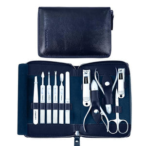 Manicure Kit FAMILIFE Professional Manicure Set Nail Kit 11 in 1 Stainless Steel Nail Clippers Set for Men Pedicure Tool Men Grooming Tool with Portable Blue Leather Travel Case Luxury Gifts