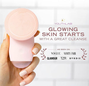 SoniGlow Silicone Facial Cleansing Brush ? Electric Vibrating Skincare Scrubber Tool for Deep Pore Cleansing Gentle Massage Makeup Removal Waterproof and Rechargeable (Pink)