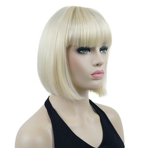 Lydell 8" Straight Short Bob Hair Flat Bangs Cute Central Dot Skin Top Heat Resistant Synthetic Wigs (613 Blonde)