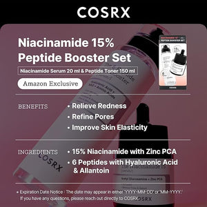 COSRX Niacinamide 15% Peptide Booster Set - Amazon Exclusive - Korean Skin Care Set Gift Sets Niacinamide Serum Face Serum Stocking Stuffers Gifts For Women