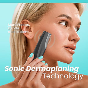 Sonic Dermaplaning Tool for Face - Rechargeable Dermaplane Razor with 6 Refill Dermablades Facial Hair &amp Peach Fuzz Remover for Women (Black)