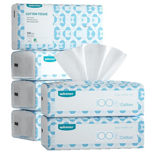 Winner Soft Face Towels 100% USDA Biobased Facial Towels Unscented Cotton Tissues for Sensitive Skin OEKO-TEX Certified Face Towelettes Disposable Makeup Remover Dry Wipes 600 Ct Pack of 6