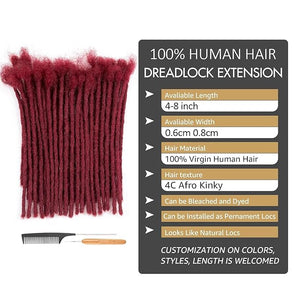 DAIXI 0.6cm &amp 0.8cm Thickness #Bug Color 4 Inch 30 Strands 100% Real Human Hair Dreadlock Extensions for Man/Women Handmade Permanent loc Extensions Bundles Can Be Dyed Bleached Curled and Twisted