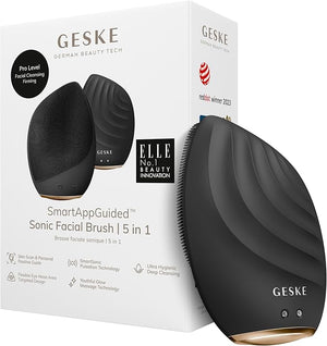 GESKE SmartAppGuided¢â Sonic Facial Brush 5 in 1 | Vibrating Electric Facial Cleansing Brush | Soft Silicone Brush | Professional Facial Cleanser | Skin Cleanser &amp; Exfoliator | Face Massager