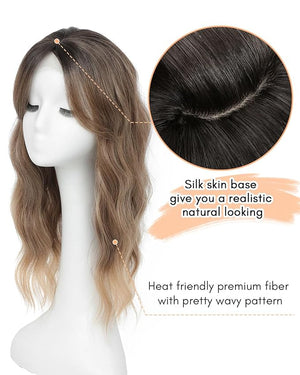 UDU 20Inch Ombre Brown Wavy Hair Topper for Women Long Hair Topper with Natural Coverage Clip in Hairpiece for Thinning Hair Invisible Natural Coverage Top Piece