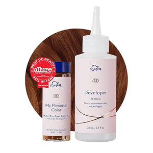 eSalon Permanent Hair Color &amp; Hair Dye Kit - Medium Brown Copper Golden - Professional-Grade Personal Colorist for All Hair Types, Up To 100% Gray Coverage - Ammonia-Free