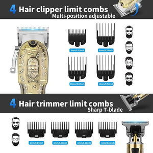 HIENA PRO Hair Clippers for Men Professional Cordless Barber Clipper and T-Blade Beard/Hair Trimmer Set Electric Razor Foil Shaver Nose Trimmer Barber Kit Men's Hair Cutting Kit (814 Set)