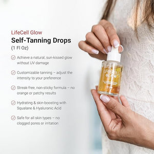 LifeCell Glow Self-Tanning Drops for Face &amp Body DHA &amp Squalane Formula Customizable Tan Streak-Free Hydrating Fragrance-Free Non-Comedogenic Safe for All Skin Types 1 Fl Oz