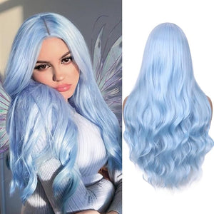 FAVE Blue Wig Long Light Blue Wig for WomenHeat-Resistant Synthetic Fiber3D Full WaveFashion Color for Cosplay&ampDaily Use£¨26 InchesMermaid Color£©