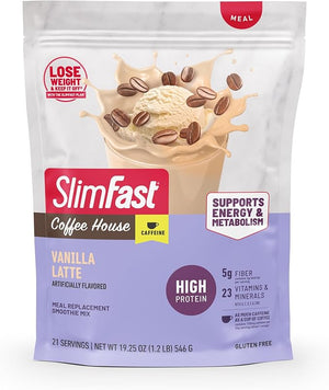 SlimFast High Protein Meal Replacement Powder Caffeine Protein Powder Energizing Protein Mix Vitamin and Mineral Blend Gluten Free Coffee Flavored Protein Powder Vanilla Latte 21 Servings