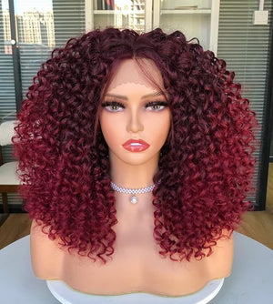 ANNIVIA Short Lace Front Wigs for Black Women Burgundy HD Lace Front Curly Wig Pre Plucked with Babyhair Dark Roots Burgundy Red Synthetic Bob Kinky Afro Short Curly Frontal Hair Wig 16inch£¨Burgundy£©