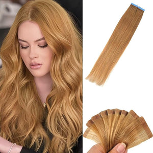 Ash Blonde Tape in Hair Extensions Human Hair Long Invisible 24Inch Human Hair Tape in Extensions Straight Soft Blonde Hair Extensions for Girls
