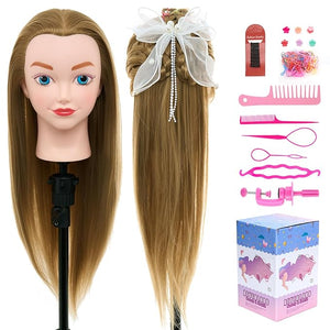Mannequin Head with Hair - 20 Inch Cosmetology Manikin Practice Braiding Doll Head for Hair Styling Training Head for Braiding Hairdressing for Kids #27