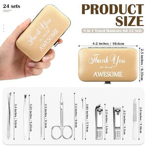 Therwen 24 Sets Christmas Manicure Set Stainless Steel Nail Clippers 8 in 1grooming Nail Kit Employee Appreciation Gift Professional Pedicure Tool for Men Women Coworker Personal Care(Gold)