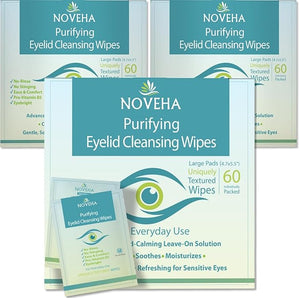 NOVEHA 180PCs Eyelid &amp Lash Wipes | For Itchy Dry Eyes Styes &amp Blepharitis | Gentle Refreshing Eye Scrub Cleansing Wipes Hypoallergenic &amp Soothing For Sensitive Eyes | Vegan Face Moistu