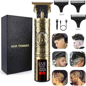 Professional Hair Clippers for Men Electric Haircut Kit Hair Trimmer Grooming Waterproof Rechargeable Close Cutting T Blade Trimmer USB Rechargeable Clippers for Hair Cutting (LED-Vintage Gold)