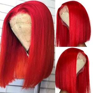 Ubetta Red Bob Wig Human Hair, 13x6 Lace Front Wigs Human Hair Pre Plucked Red Bob Wigs for Black Women 10 Inch 180% Density Slightly Bleached Knots Blunt Cut Lace Frontal Wig