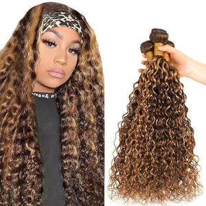 P427 Highlight Blonde Bundles Human Hair Brown Water Wave 3 Bundles 24 24 24 Inch Unprocessed Brazilian Virgin Remy Honey Blonde Water Wave Bundle Human Hair Extensions