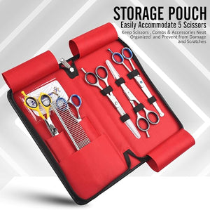 Leather 5 Scissor &amp Shear Storage Case for Hairstylist - Hairdresser -Scissor Holder Perfect for home-saloon use (Black)