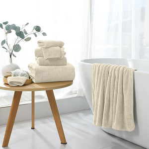 8 Piece Bathroom Towel Set |2 Oversized Bath Towels,2 Hand Towels,4 Washcloths| 600GSM Soft Large Bath Sheet Luxury Premium Microfibers Towel Highly Absorbent Quick Dry Hotel Towel Collection,Beige