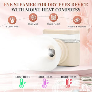 Portable Heated Eye Steamer for Dry Eyes - 3 Heat Settings Warm Moist Heat Therapy to Restore Natural Tears Dry Eye Relief Sprayer (Beige)