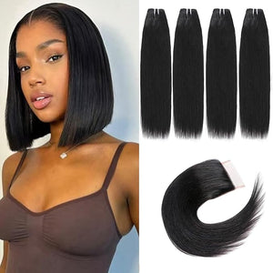 Human Hair Bundles Straight 4 Bundles with Closure 10A Unprocessed Human Hair Brazilian Virgin Hair Bundles 50g/Pcs Natural Black Hair Extensions(10101010with 10Closure)