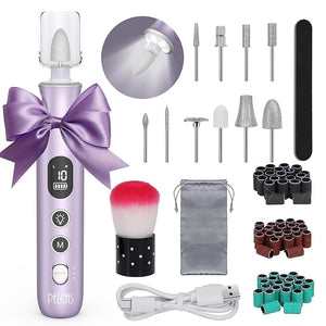PELCAS Electric Nail Drills 10 Speeds Cordless Nail File with LED Light Portable Manicure &amp Pedicure Kit Nail Grinder with LCD Screen for Human Pet Thick Toenails Natural &amp Acrylic Nails