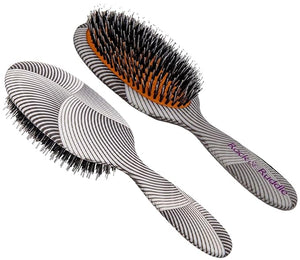 Rock &amp; Ruddle Natural Mixed Bristle Hair Brush for Women and Kids (Large 21 cm) - Perfect for Wet or Dry Hair, Detangling Smoothing Blowdrying - Designed &amp; Made in UK - Geometric Swirls &amp;