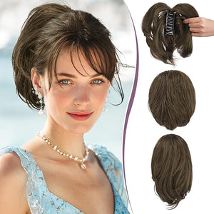 RUWISS Claw Clip Short Human Hair Ponytail Extension with Bendable Metals for DIY Styles Straight Messy Bun Hair Piece for Women Thick Hairpieces for Daily Wear 9 Inch Brown