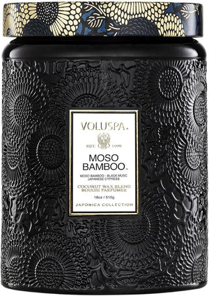 Voluspa Moso Bamboo Large Candle Jar 18 ounce 100 Hour Burn Time Coconut Wax for Clean Burning Handcrafted in the USA