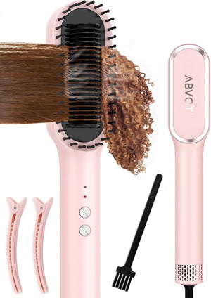 Hair Straightener Brush ABVOT Airflow Ring Hair Straightener Comb Straightening Smoothing Comb with Hot Cooling Air Vents Fast Heat Up Auto Shut Off &amp Anti Scald Shell for Travel Pink