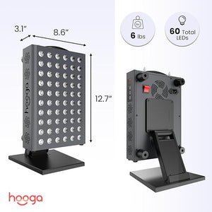 Hooga Red Light Therapy Panel for Face and Body Red &amp Near Infrared LED Light with Timer and Stand 60 High-Efficiency Low-Level LEDs (&lt5 mW) Flicker-Free Wellness and Recovery Device ? PRO30