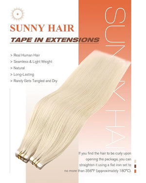 Sunny Hair Tape in Hair Extensions Real Human Hair Invisible Remy Hair Extensions Tape ins for Women White Platinum Blonde 26 inch 20Pcs 50G