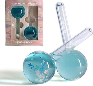 Bohemia Cryo Glam Globes ? Ice Roller for Face, Glow-in-The-Dark Ice Globes for Depuffing; Eye Roller for Puffy Eyes and Lymphatic Massage, Freezer-Safe Care Set with Case for Esthetician Supplies