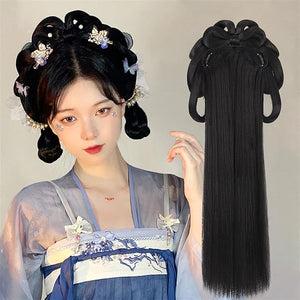 Chinese Ancient Wig Women Hanfu Wigs Headdress Photography Dance Accessory Wigs Black for Women Integrated Hair Bun High TEM (Color : #5)