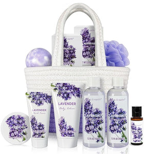 Spa Gift Baskets for Women - Body &amp Earth 11pcs Lavender Gift Sets with Bubble Bath Shower Gel Body Lotion Birthday Gifts for Women Spa Kit for Mom Gifts Purple Gifts