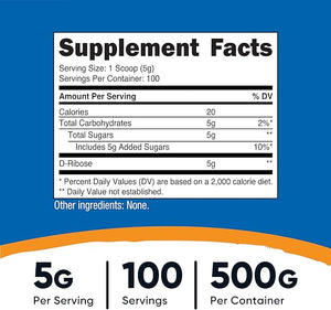 Nutricost D-Ribose Powder 500 Grams - 5000mg Per Serving Non-GMO (500 Grams)