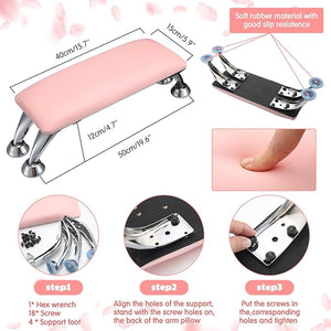 Demissle Nail Accessories Tool Sets Include 1 Detachable Hand Rest Pillow for Nails 1 Art Table Mat 50 Disposable Paper Mat for Practice Sheet Nail Technician Salon Home (Pink)