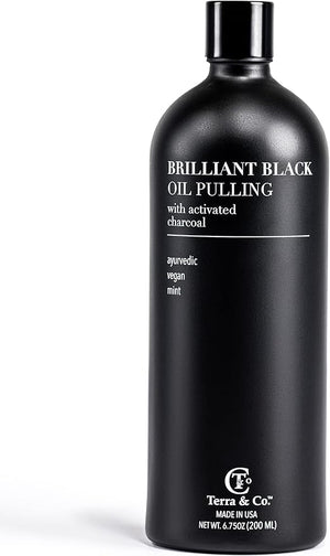 Terra &amp Co.¢ç Brilliant Black¢ç Oil Pulling Mouthwash | Natural Oil Rinse with Vitamin E for Strong Gums &amp Healthy Teeth | Fluoride-Free Made in USA | 6.75 oz