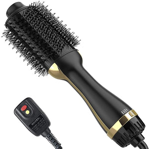 Hair Dryer Brush, 4 in 1 One Step Hair Dryer and Styler Volumizer Professional Hot Air Brush with Negative Ion Anti-frizz Blowout for Drying, Straightening Curling - Black Gold