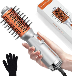 Travel Hair Dryer Brush Dual Voltage 100?240V 4-in-1 Hot Air Brush with 3 Heat &amp 2 Speed Settings for Drying Straightening Curling &amp Volumizing Mini Ionic Thermal Blow Dryer Brush for Wome