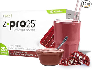R-Kane Nutritionals Z-Pro Red Velvet Protein Drink Mix - High Protein Low Calorie Low Fat Shake and Pudding Mix - Meal Replacement On-The-Go Packets - Breakfast Boost - 25g Protein - 14 Packets