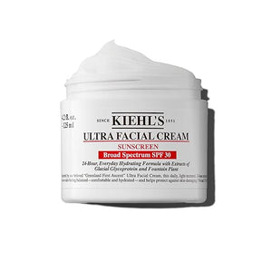 Kiehl's Ultra Facial Cream with SPF 30 Lightweight Daily Face Moisturizer for All Skin Types 24-hour Hydration UV Sunscreen Protection Non-greasy Absorbs Quickly with Glacial Glycoprotein