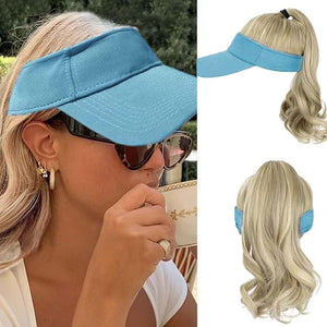 Hat Wig for Women Baseball Cap Wig with Curly Synthetic Hair Extensions Ponytail Cap wig Sun Hat with Hair