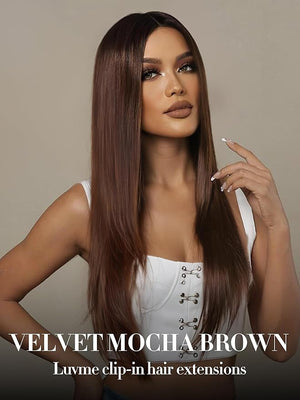 LUVME Clip in Hair Extensions Dark Brown Human Hair Extensions Clip ins Silky Straight in Hair Real Human on Extensions 7pcs 135g 24inch