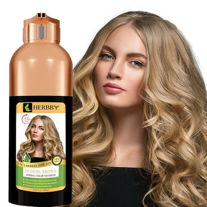 HERBBY Hair Color Shampoo for Gray Hair Coverage&ampColor Transform with 9 Herbal Extracts ?Long Lasting(6-8 Weeks)ShinyEvenly ColoredInstant Hair Dye Shampoo&ampConditioner 500 Ml (BLONDE BROWN