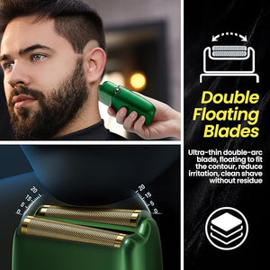 Electric Foil Shavers for Men 3 Speed Electric Razor for Men High Speed Dual Floating Blades IPX7 Waterproof Wet &amp Dry LED Display USB Type C Charging Foil Razor for Face/Beard/Head (Green)