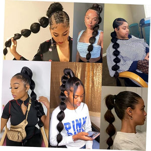 NOLITOY 3pcs Long Bubble Ponytail Extension Wig Women Hair Extensions Wedding Hair Accessories