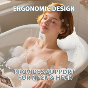 Silicone Bath Pillow for Tub ? Ergonomic Bathtub Headrest with Inflatable Air Cushion Non-Slip Suction Cups &amp Neck/Back Support ? Comfortable Spa Bath Accessory for Relaxation (Cream White)