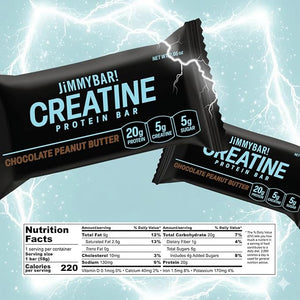 JiMMYBAR! Creatine Protein Bar - High Protein Snack with 20g Protein &amp 5g Creatine - Supports Muscle Growth Strength &amp Recovery - Real Food Energy Bar for Athletes | 12 Pack | Chocolate Peanu